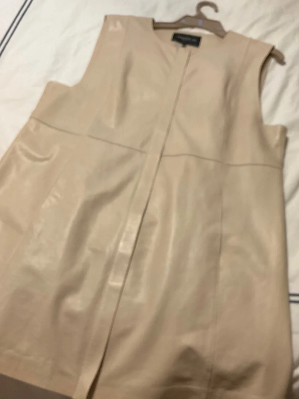 Lafayette 148 New York Leather Sleeveless Taupe Shift Dress - Picture 2 of 6